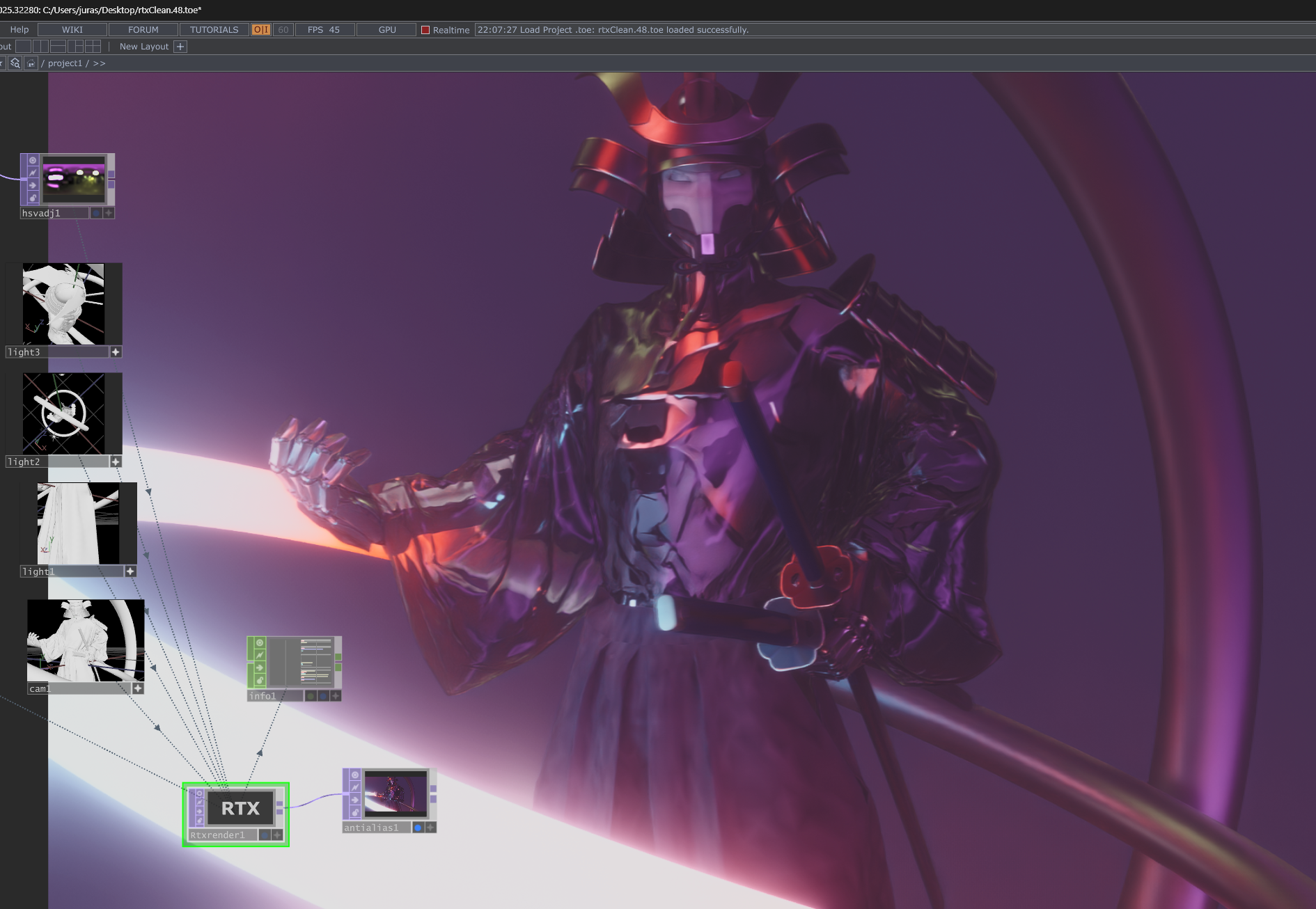 RTX Render TOP live in TouchDesigner